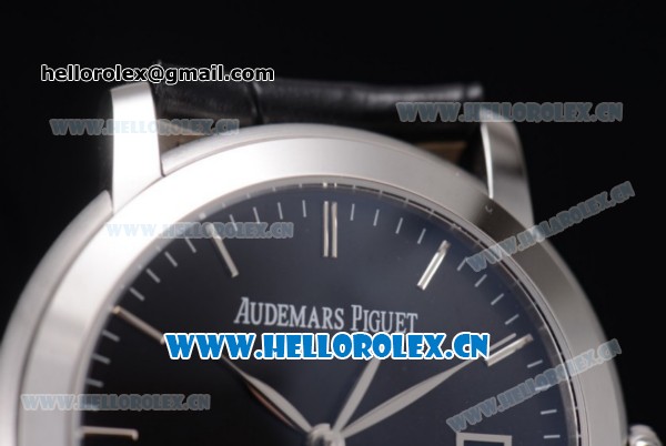 Audemars Piguet Jules Audemars Clone AP Calibre 3120 Automatic Steel Case with Black Dial Stick Markers and Black Leather Strap (EF) - Click Image to Close